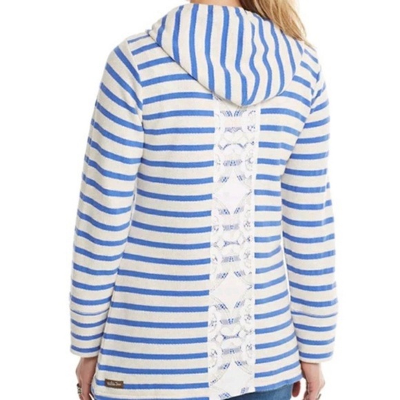 🔥 Matilda Jane• blue and white striped Midway hooded cardigan Size Large - Picture 4 of 10